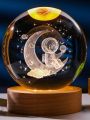 3D Galaxy Crystal Ball Night Light Glass Ball Night Lamp With Wood Base. 