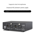 USB Dual Mixed Output Phantom Power Supply Black Audio Interface for Condenser Microphones Music Recording Equipment. 