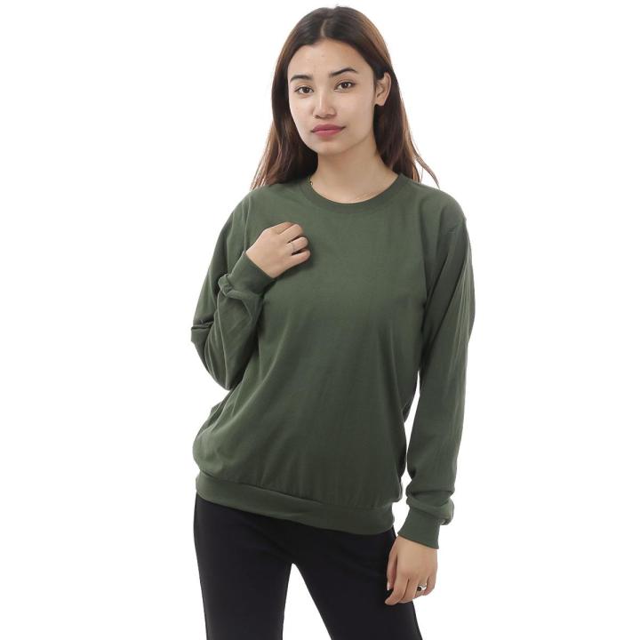 Army Green Sweatshirt With Inner Fleece For Women