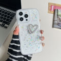 Sroof Case For iPhone 11 12 13 14 15 Pro Max 6 7 8 14 15 Plus X XR XS Max New Fresh Transparent Drip Glue Star Sparkling Powder with Large Waves and Pearl Heart phone case back cover. 