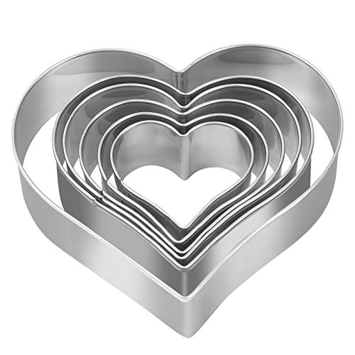 BAKERY HUB 5 Piece Stainless Steel Heart Shaped Cake/Bakery Cutter  6, 7,8, 9 & 10 inch (Pack of 5 Heart Shaped Cutters)