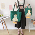 New Canvas Cartoon Handbags Eco Duck Print Cute Duck Tote Bag Soft Duck Embroidery Crossbody bag. 