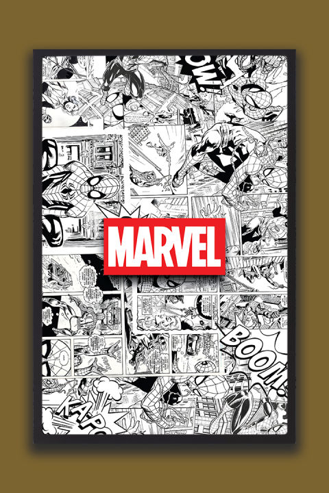 Marvel%20Spider-Man%20Comic%20Collage%20Printed%20Wall%20Poster%20%E2%80%93%20Black%20&%20White%20Superhero%20Artwork%20%7C%20One%20Piece%20Frame%20-%20Image%202