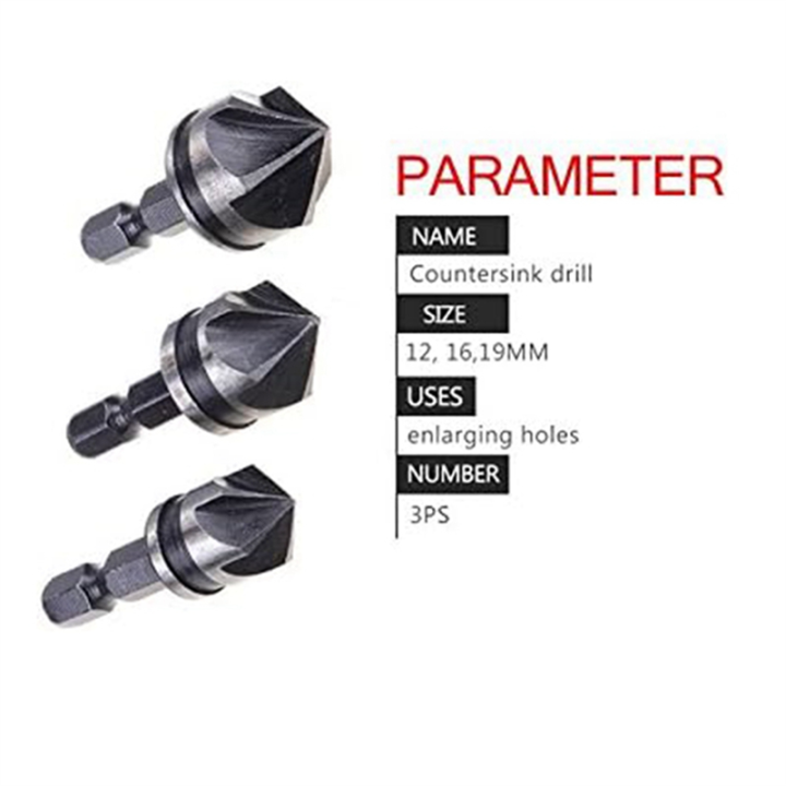 3%20PCS%201/4Inch%20Hex%2012/16/19mm%20Countersink%20Bore%20Set%20For%20Wood%20Metal%20Quick%20Change%20Bit%20Easy%20To%20Use%20-%20Image%207
