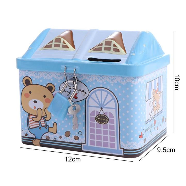 Currency Box Metal House Shape Cute Creative House Coin Box with Key ...