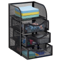 Metal Mesh Office Organizer with Drawer for Desktop, Paper Binder Clip Basket Workspace Storage. 