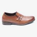 Khaki Brown Leather Plain Side Clip Design Party Shoes For Men. 