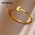 Sutuiying Stainless Steel Rings for Women Jewelry Accessories Simple Vintage Decoration Moon Sun Star Heart Flame Cross Adjustable Ring. 
