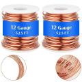 2 Rolls Soft Copper Wire Solid Bare Bendable Wire for Electroculture, Jewelry Making (12 Gauge 52.49Feet Per Roll) Easy to Use. 