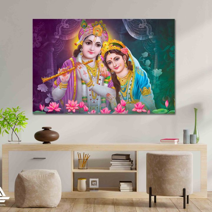 Radha Krishna Single Panel Canvas | Wall | Home Decor | Canvas | Wall Art With Frame Inside By Etraders Nepal