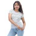 White Color Cotton Round Neck Half Sleeves Lining Design T-Shirt For Women. 