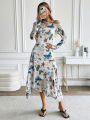 Autumn Women Maxi Dresses New Streetwear Fashion Letters Butterfly Print Skew Collar Dress Casual Slim Lady Dress Clothing. 