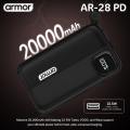 Armor AR-28PD 20000mAh Power Bank | 22.5W Fast Charging | Turbo/VOOC/Warp Support | Dual Built-in Cables (Type-C & Lightning) | Mini Size | Flight Friendly | 400 Days Warranty. 