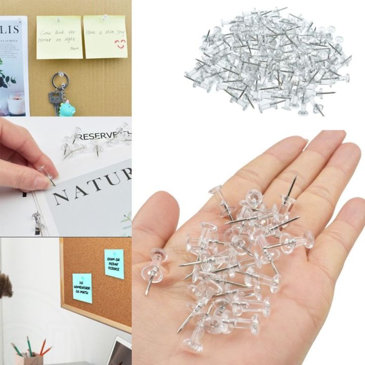100pcs New Clear Transparent Push Pins Plastic Map Chart Thumb Tacks ...