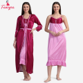 Fancyra Set Of Two Piece Satin Silk Women Nighty Nightwear With Outer Robe. 