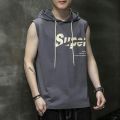 Summer Thin Vest Men's Hooded ins Sleeveless T-Shirt Loose Men's Clothes Sports Waistcoat Outer Waistcoat Inner Waistcoat. 