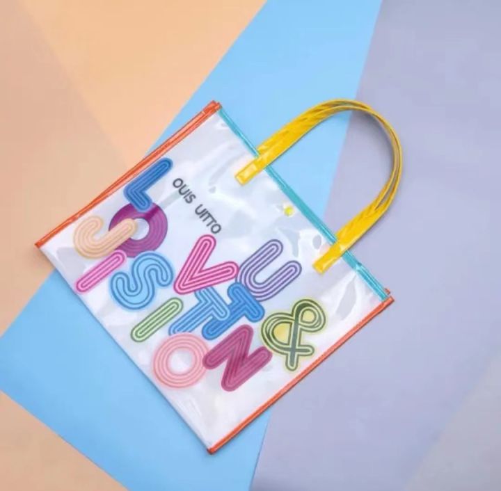 Rainbow PVC transparent elementary school student learning handbag school children gift bag cartoon cute jelly bag A4