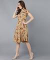 one piece for Women girls Fit Flare Beige color Short Sleeve western wear dress for all occasion casual party wear. 