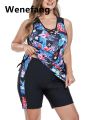 Wenefang Print Large Plus Size Tankini 2024 Two Pieces Swimsuit Women High Luxury Waist Swimwear Female Bathing Swimming Swim Suit Beach Bathers. 