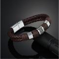 【VisioN Super Shop】Couple's Woven Leather Rope Stainless Steel Men's Leather Bracelet -Clasp Jewelry Party Gift. 