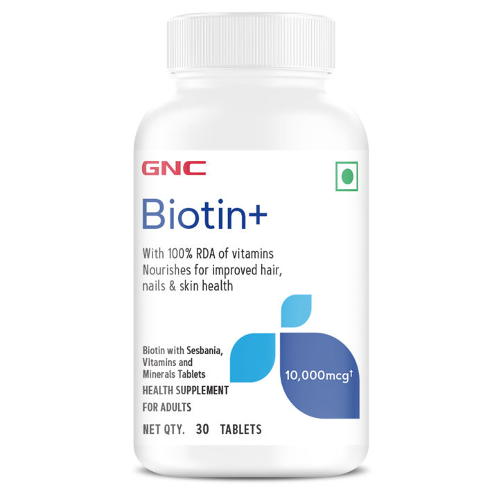 GNC Biotin Plus 10,000mcg- 30 Tablets With Reduces Hair Fall & Promotes New Hair Growth