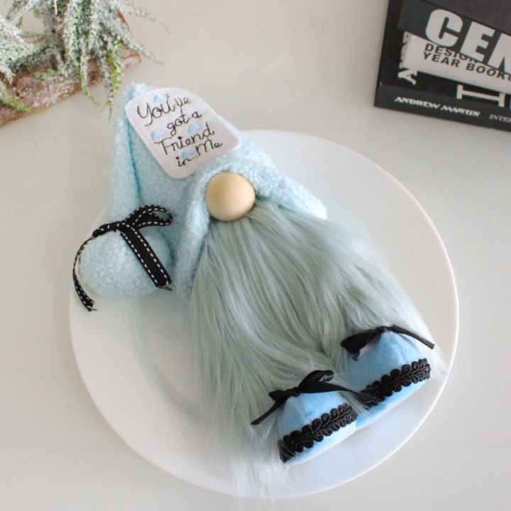 Creative Cartoon Christmas Blue Faceless Doll Exquisite Festive Faceless Dwarf Ornament Cute Soft Dwarf Standing Doll New Year Gift