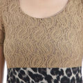 Brown/Black Lace Design Mix Animal Print Dress For Women. 