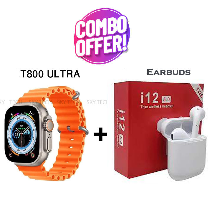 Combo T800 Ultra Smart Watch Ultra Big Display & I12 True Wireless ...