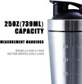 Gym Shaker Stainless Steel Bottle With Wire Whisk – 25 oz / 739 ml. 