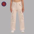 Nepster Cream High Rise Premium Straight Cotton Cargo Box Pants For Women. 