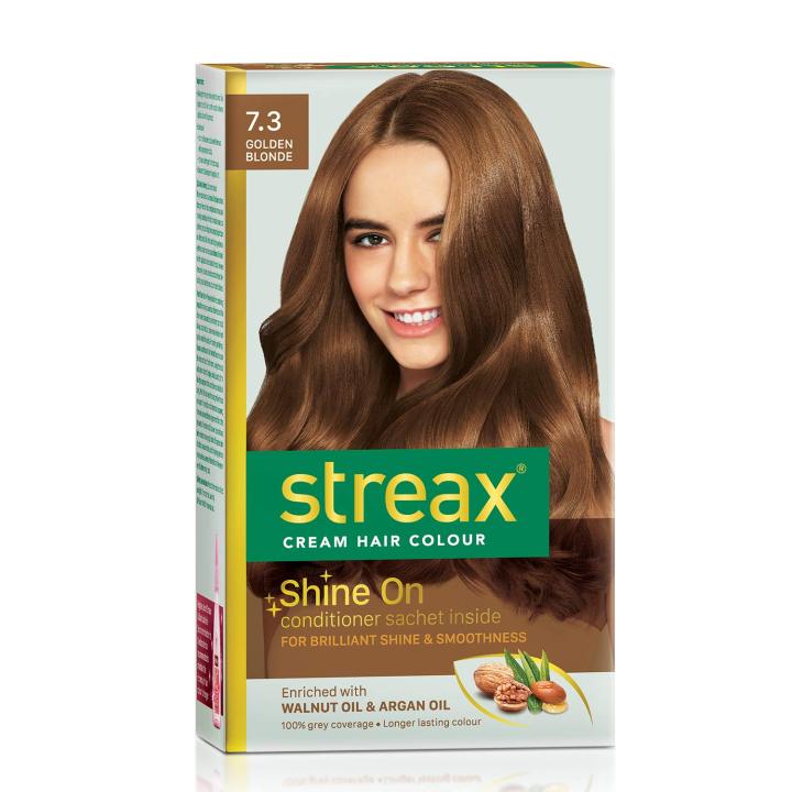 Streax Cream Hair Color Enriched with Walnut Oil & Argan Oil Golden Blonde 7.3 - (50gm+50ml)