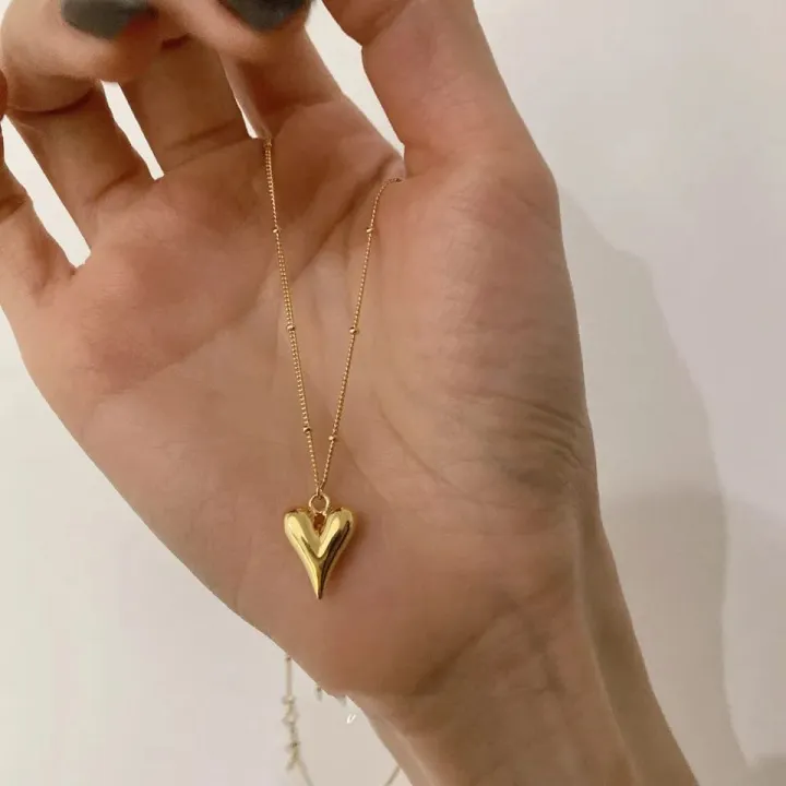 Masala%20Cottage=1%20Piece%20Stainless%20Steel%20Classic%20Women%20Gold%20Heart%20Bib%20Link%20Chain%20Pendant%20Necklaces%20Lovely%20Peach%20Heart%20Necklace%20-%20Image%203