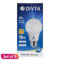 Divya LED Bulb 13 Watt E27 White Light Set Of 5. 