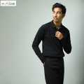 KADE Black Long-Sleeve Textured Polo Shirt For Men. 