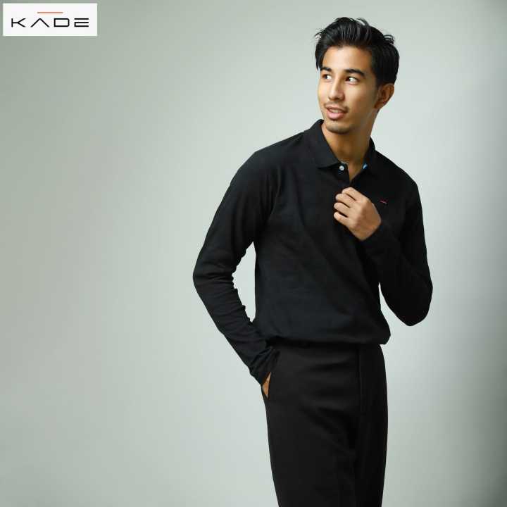KADE%20Black%20Long-Sleeve%20Textured%20Polo%20Shirt%20For%20Men%20-%20Image%204