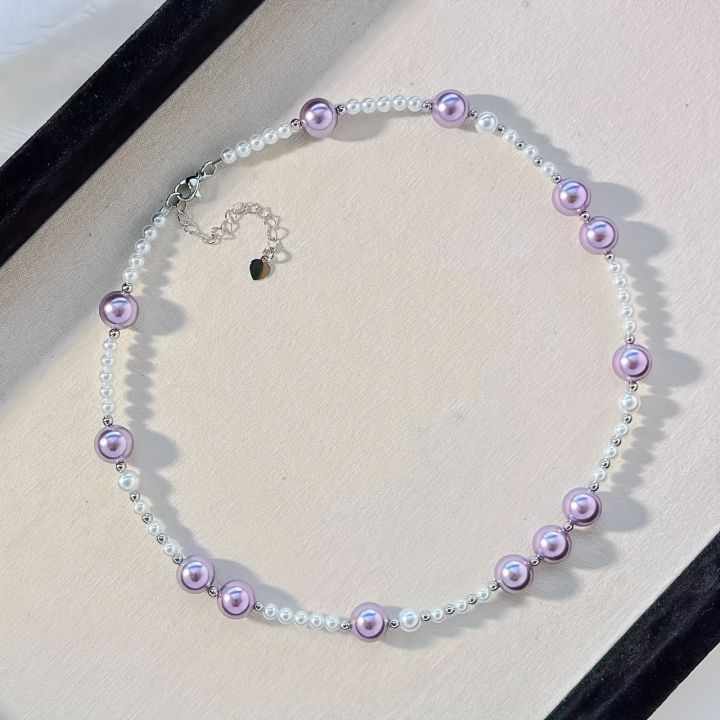 Elegant Purple & White Bead Necklace for Women by Treasure Box Nepal