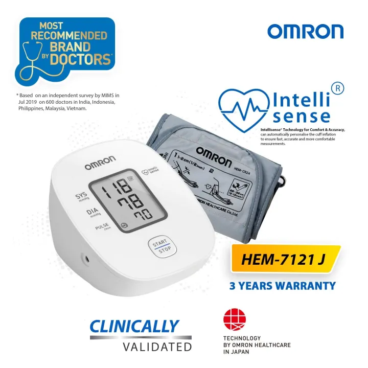 Omron HEM 7121J Fully Automatic Digital Blood Pressure Monitor with Intellisense Technology r Most Accurate Measurement (White)