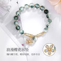 【Unlimited repurchase】Cherry Blossom Green Ghost Bracelet Female Summer Ins Niche Design Simple Transfer Beads Crystal Hand Beaded Girls' Bracelet Batch. 