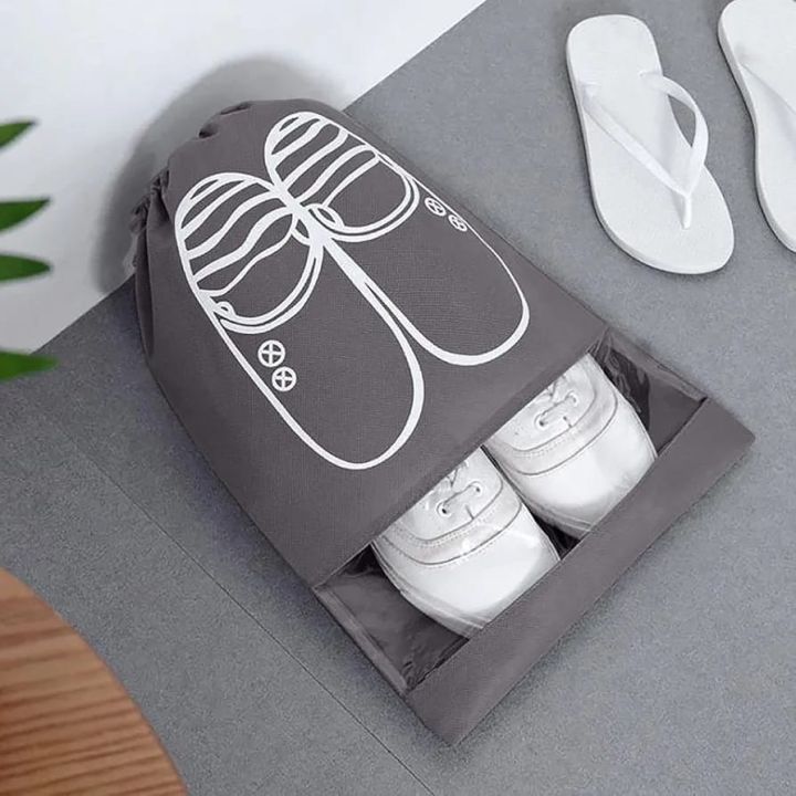 1Pc Portable Travel Shoe Bag , Waterproof Shoe Bag For Gym , Travel,Space-saving Dust-proof Storage Bag With Rope Non-woven Shoe Bag