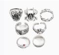Pebbles Nepal Silver Color Chunky Heavy Metal Hip Hop Street Style Alloy Ring Set For Men | 7 Pieces |. 