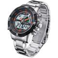 WEIDE Stainless Steel Quartz 3 Atm Water Resistant Analog Dual Time Zone Wristwatches. 