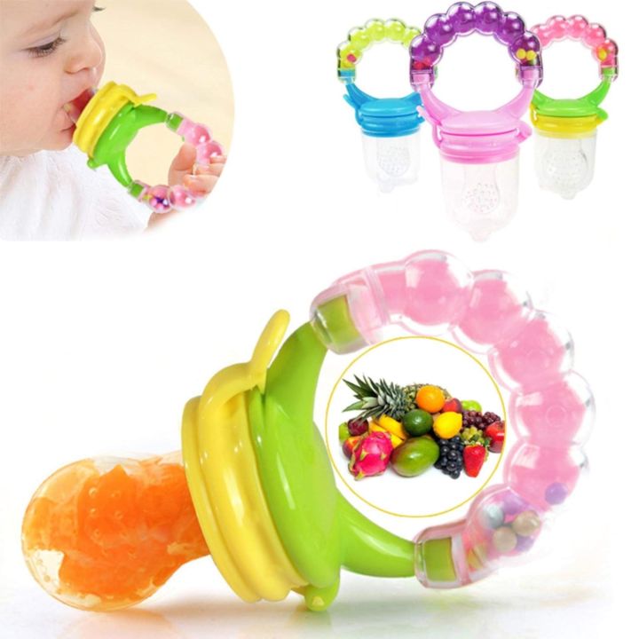 Mumlove Organic BPA-Free Silicone Fruit Nibbler, Fruit Feeder - Multicolour with Rattle Handle