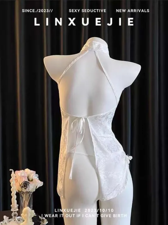 Cheongsam%20seductive,%20slit%20side%20lace%20white,%20pajamas%20Chinese%20style%20Lin%20Xuejie%20new%20sexy%20tie%20atmospheric%20women's%20summer%20-%20Image%204