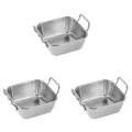 NAMUNY 3X Stainless Steel Food Storage Tray Double Ears Fried Chicken Square Plate Snack Fruit Plate Food Display Tools, A. 