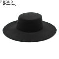 Wenefang French Women's Hat Big Wide Brim 10CM Fedora Hat Winter Wool Derby Wedding Jazz Hats Flat Top Felt Hat. 