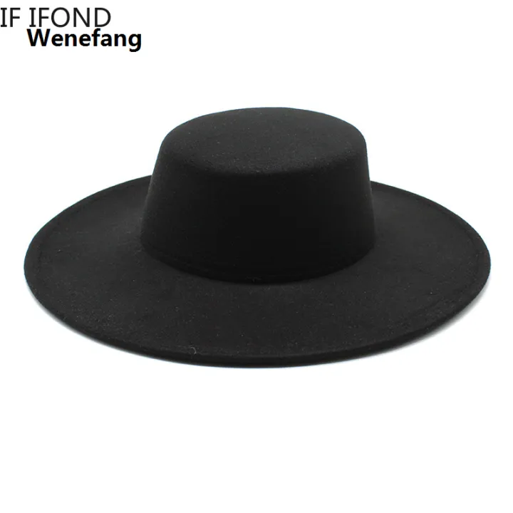 Wenefang%20French%20Women's%20Hat%20Big%20Wide%20Brim%2010CM%20Fedora%20Hat%20Winter%20Wool%20Derby%20Wedding%20Jazz%20Hats%20Flat%20Top%20Felt%20Hat%20-%20Image%202