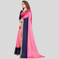 Embellished, Geometric Print Bandhani Silk Blend Saree (Dark Blue, Red, Pink) PRIME DOKO. 