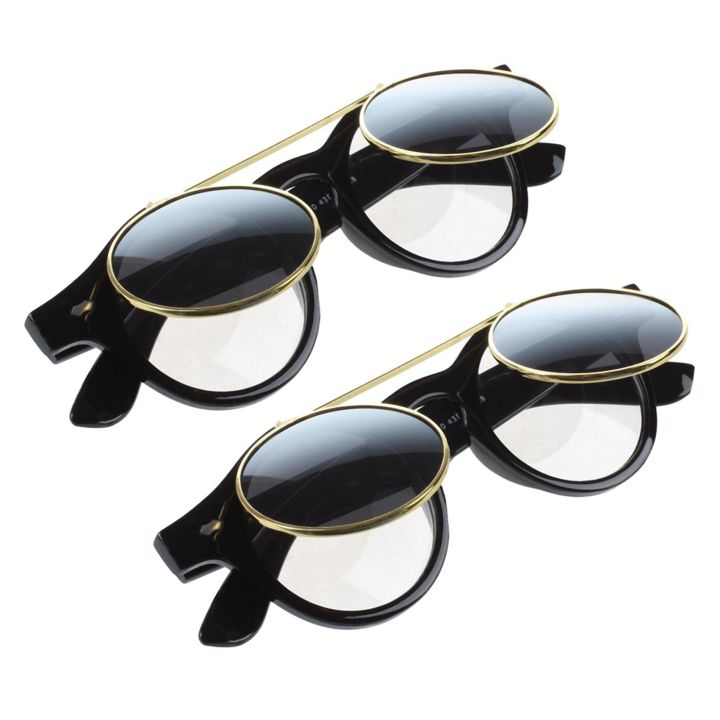 fasdaga 2X Cute Unisex Goth Goggles Glasses Retro Flip Up Round Sunglasses