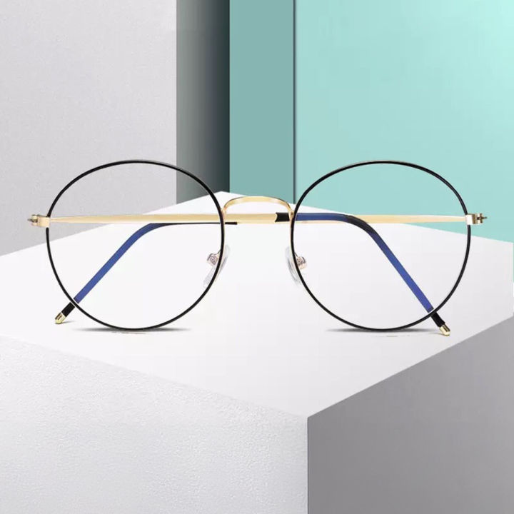 Metal Frame Blue Ray Cut Round Trendy Light Blocking Premium