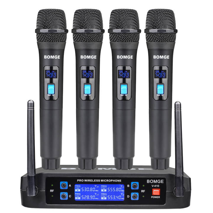 Wireless%20Microphone%20System,%20BOMGE%20Pro%204-Channel%20%20Cordless%20Mic%20Set%20With%20Four%20Handheld%20Mics,%20Fixed%20Frequency,%20Long%20Range%20200ft,%20Ideal%20forKaraoke,%20Events%20-%20Image%209